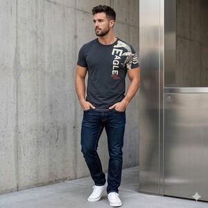 American Eagle Mens Size Medium T-Shirt Black Graphic Eagle New York Vintage Fit